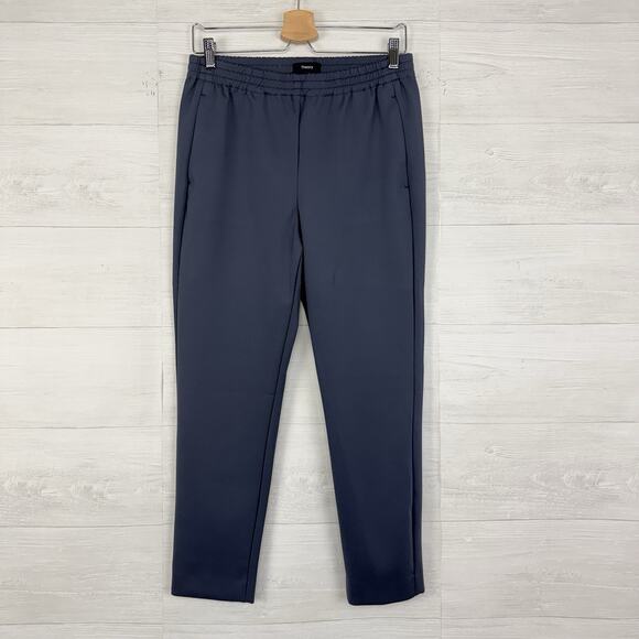 Theory Tapered Leg Pull On Pants Knit Tech Size 6 Gray Stretch Pockets Casual - Picture 2 of 16